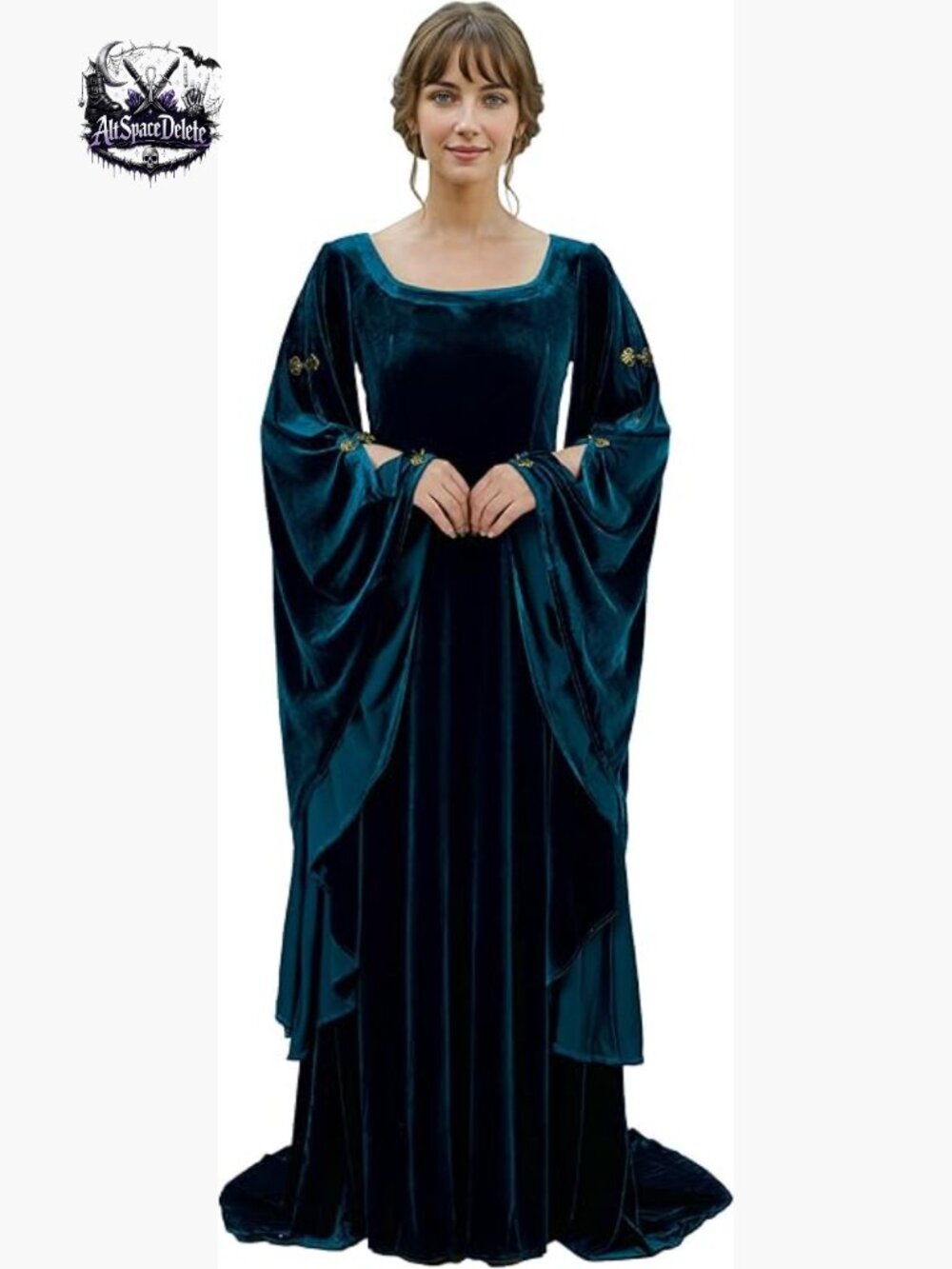 Velvet Medieval Gown Renaissance Dress Vintage Costume with Wide Sleeves
